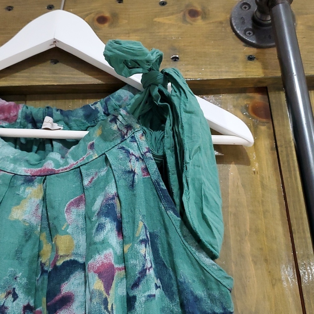 BELLAMBRA 100% LINEN DRESS FLORAL  MADE IN ITALY SIZE LARGE Sleevelesd Halter - Picture 2 of 7
